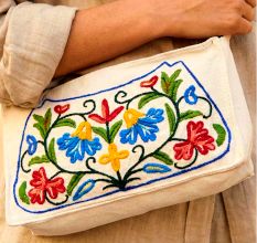 Kashmiri Floral Vine Embroidered Canvas & Wool Crossbody Bag